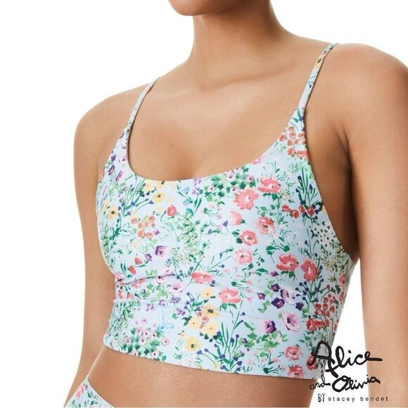 Alice + Olivia **NWT** Penny Scoop Neck Crop Top in Coastal Gardens Powder Blue - Picture 6 of 10